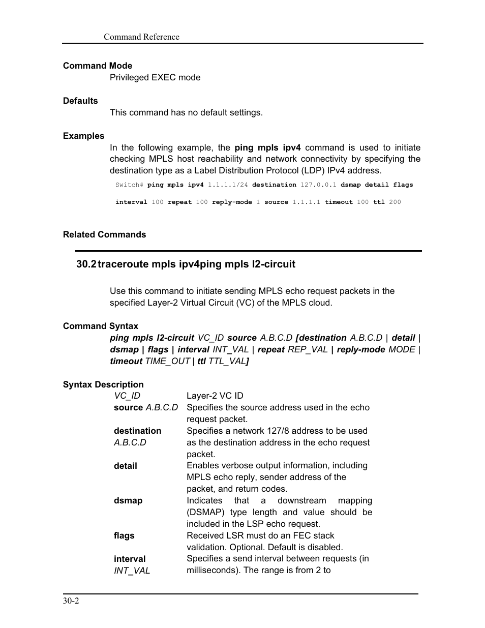 2 traceroute mpls ipv4ping mpls l2-circuit | CANOGA PERKINS 9175 Command Reference User Manual | Page 533 / 790