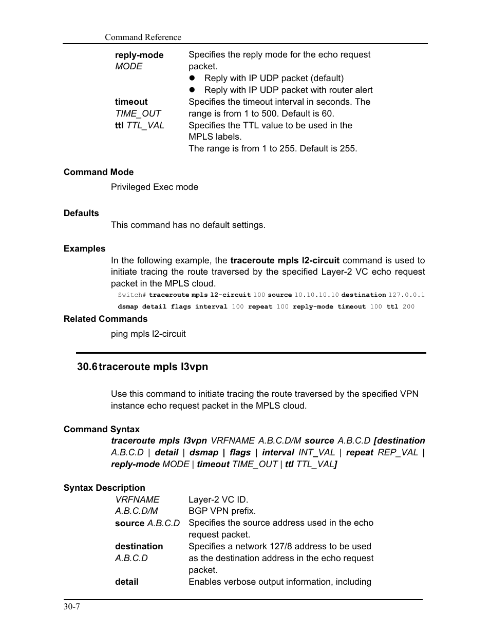 6 traceroute mpls l3vpn | CANOGA PERKINS 9175 Command Reference User Manual | Page 538 / 790