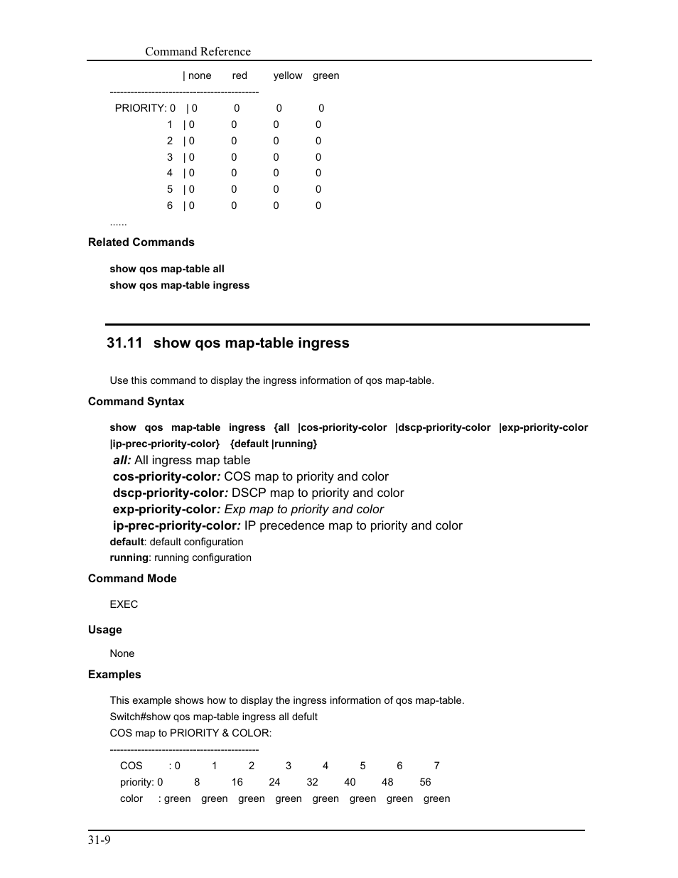 11 show qos map-table ingress | CANOGA PERKINS 9175 Command Reference User Manual | Page 548 / 790