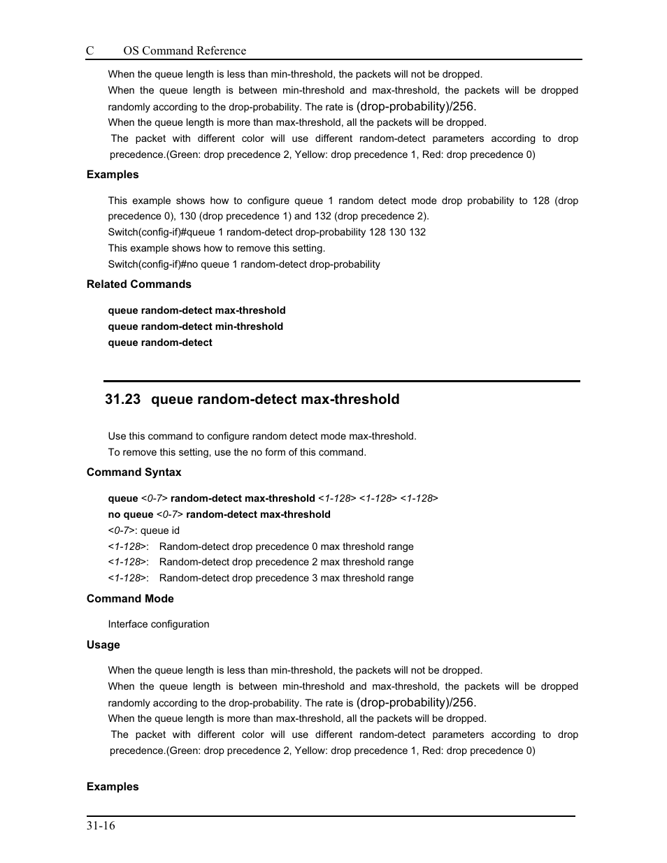 23 queue random-detect max-threshold | CANOGA PERKINS 9175 Command Reference User Manual | Page 555 / 790