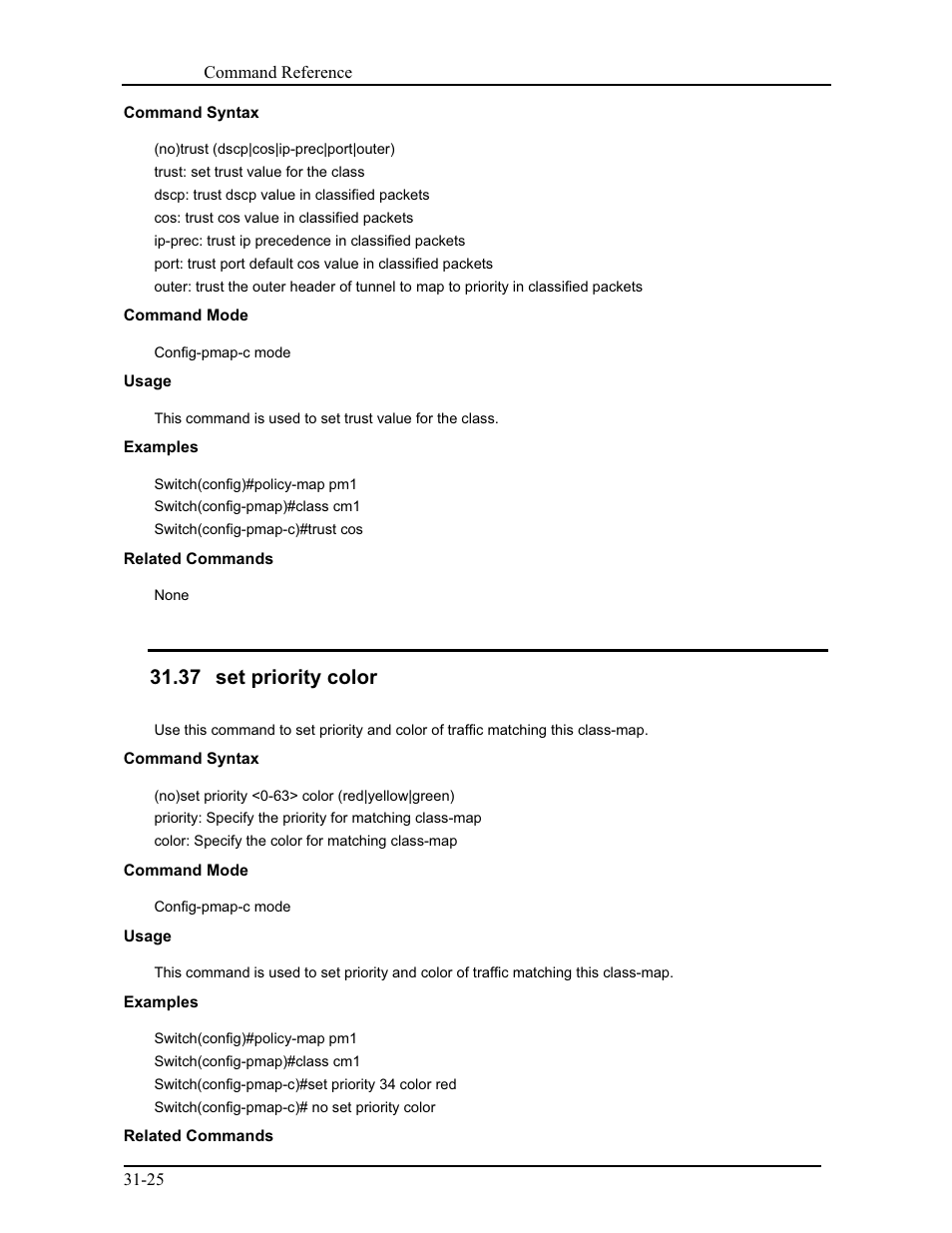 37 set priority color | CANOGA PERKINS 9175 Command Reference User Manual | Page 564 / 790