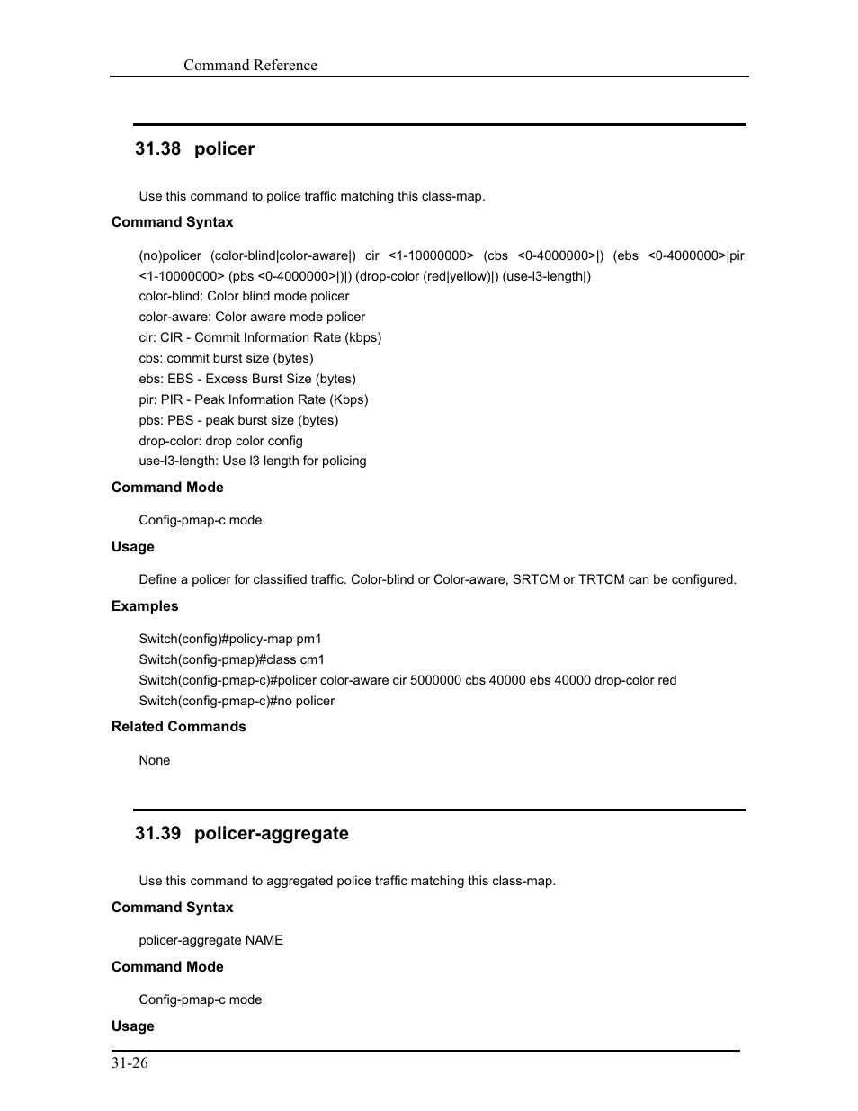 38 policer, 39 policer-aggregate | CANOGA PERKINS 9175 Command Reference User Manual | Page 565 / 790