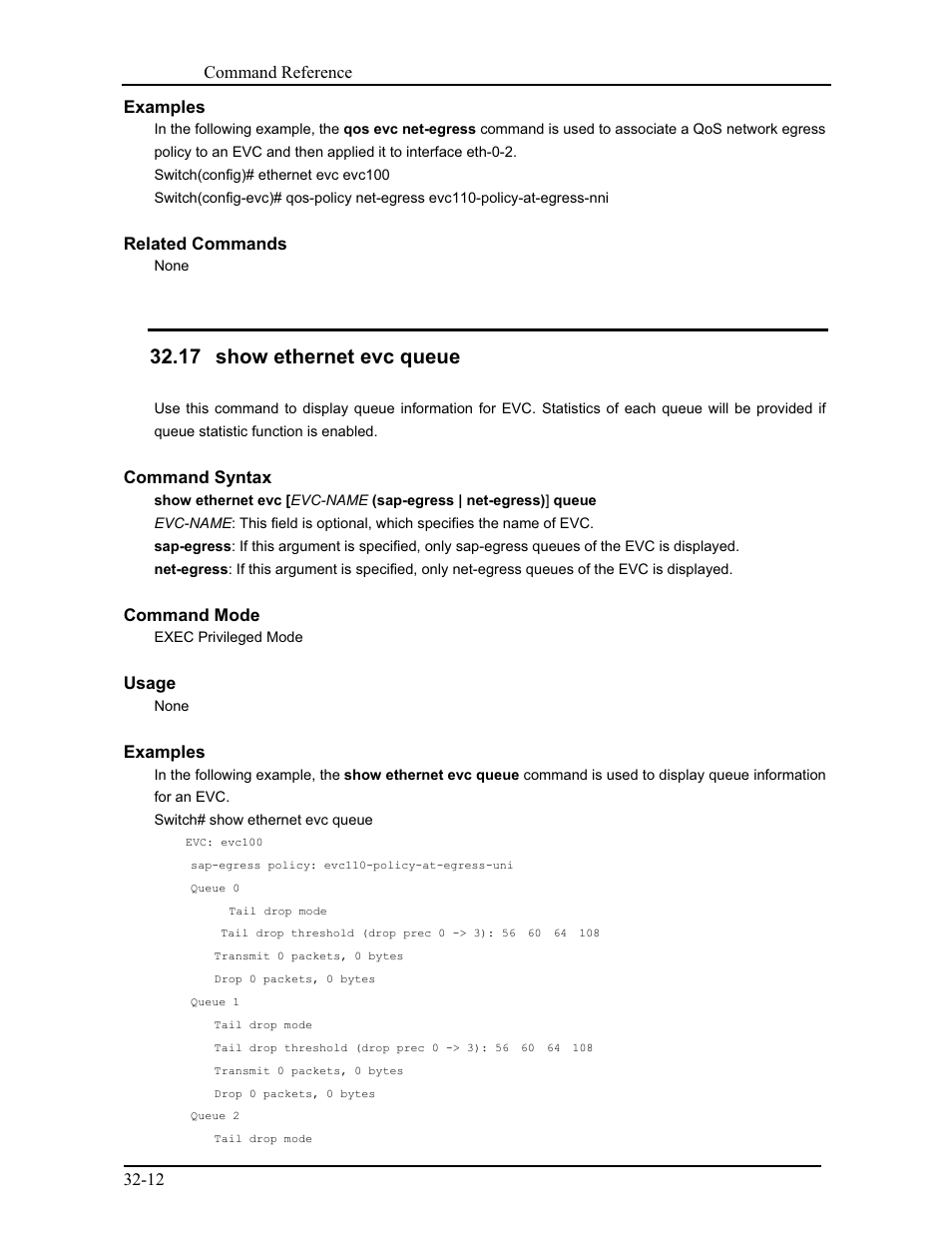 17 show ethernet evc queue | CANOGA PERKINS 9175 Command Reference User Manual | Page 587 / 790