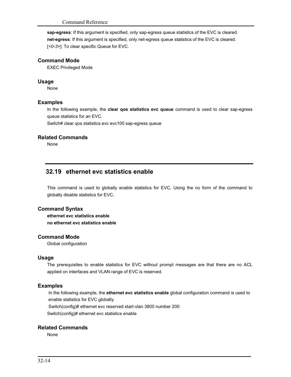 19 ethernet evc statistics enable | CANOGA PERKINS 9175 Command Reference User Manual | Page 589 / 790