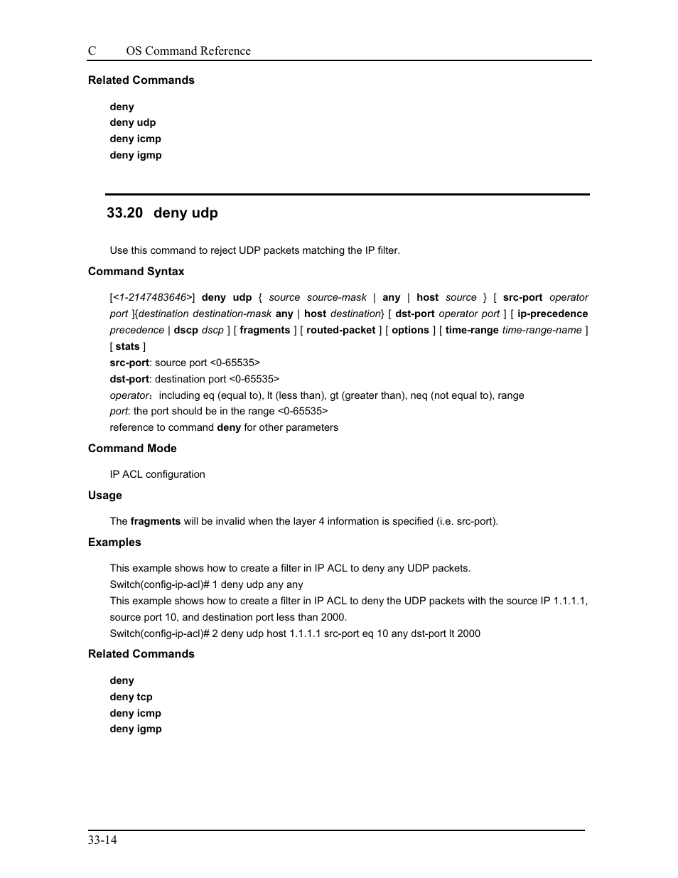 20 deny udp | CANOGA PERKINS 9175 Command Reference User Manual | Page 605 / 790