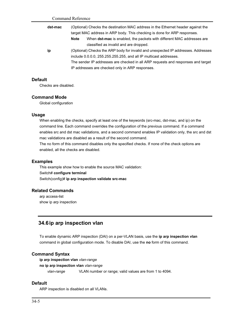 6 ip arp inspection vlan | CANOGA PERKINS 9175 Command Reference User Manual | Page 620 / 790