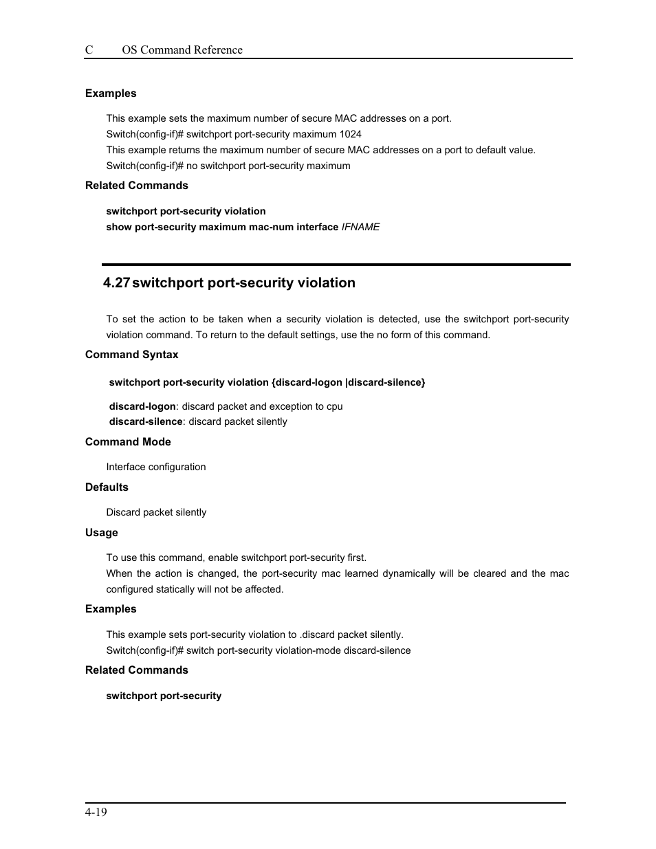 27 switchport port-security violation | CANOGA PERKINS 9175 Command Reference User Manual | Page 63 / 790