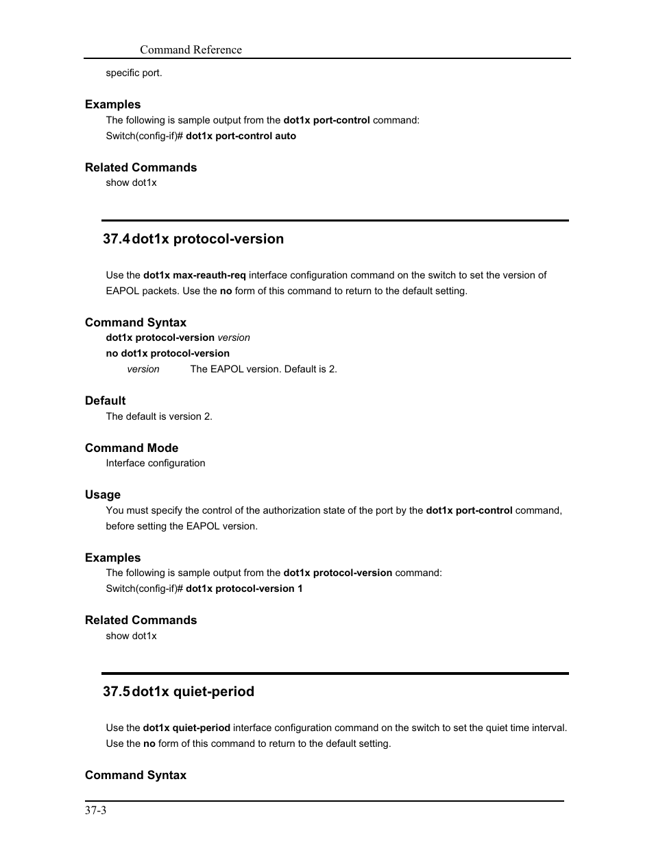 4 dot1x protocol-version, 5 dot1x quiet-period | CANOGA PERKINS 9175 Command Reference User Manual | Page 640 / 790
