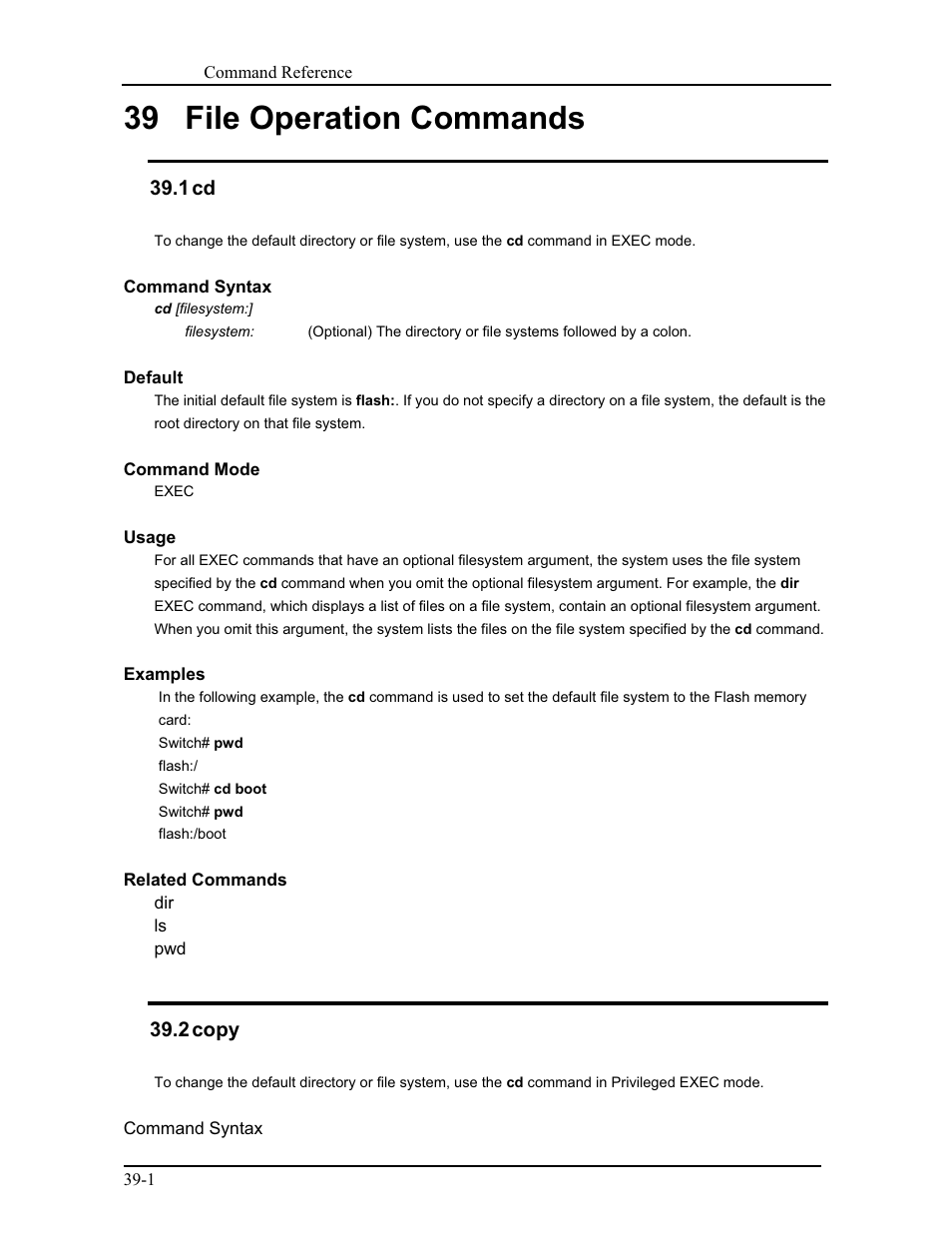 39 file operation commands, 1 cd, 2 copy | CANOGA PERKINS 9175 Command Reference User Manual | Page 654 / 790