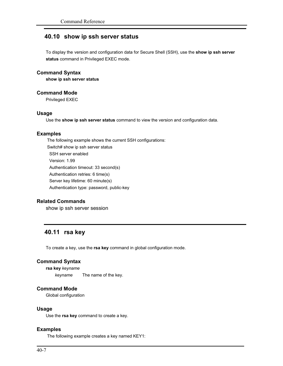 10 show ip ssh server status, 11 rsa key | CANOGA PERKINS 9175 Command Reference User Manual | Page 678 / 790