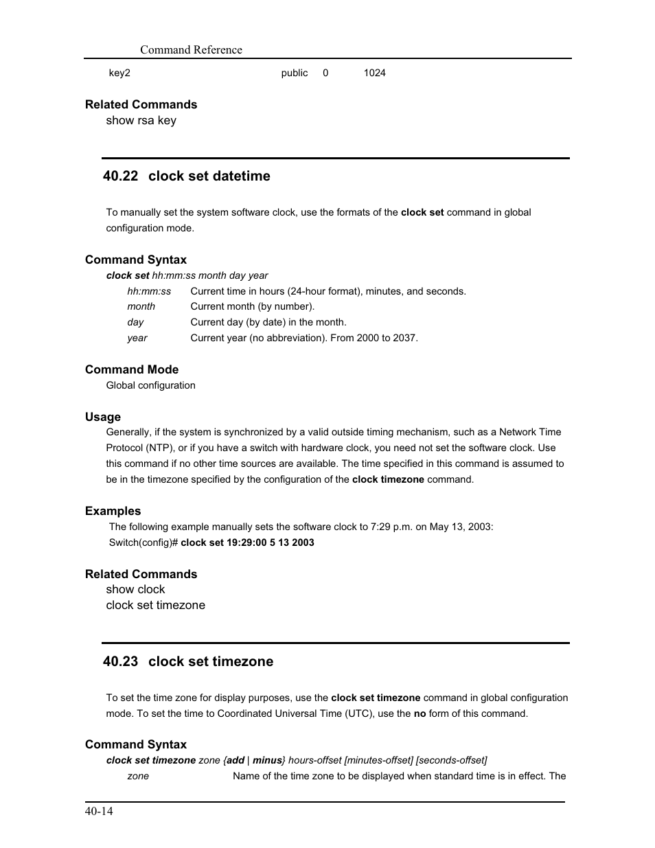 22 clock set datetime, 23 clock set timezone | CANOGA PERKINS 9175 Command Reference User Manual | Page 685 / 790