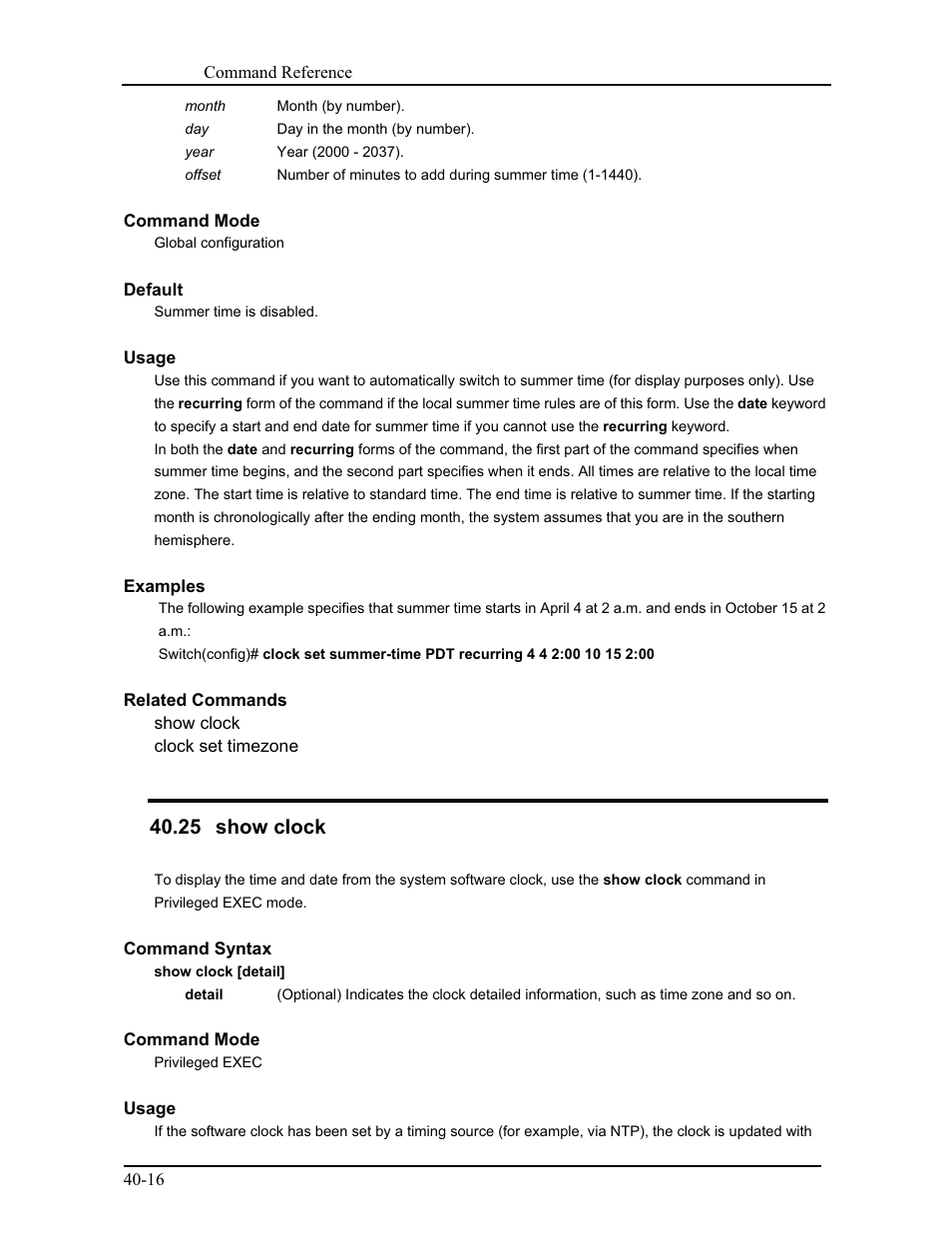 25 show clock | CANOGA PERKINS 9175 Command Reference User Manual | Page 687 / 790