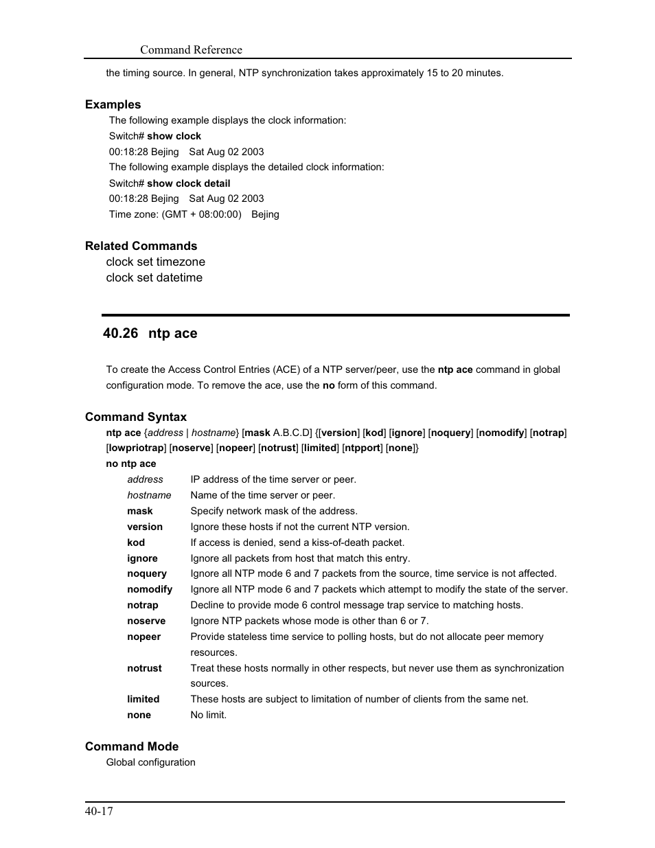 26 ntp ace | CANOGA PERKINS 9175 Command Reference User Manual | Page 688 / 790