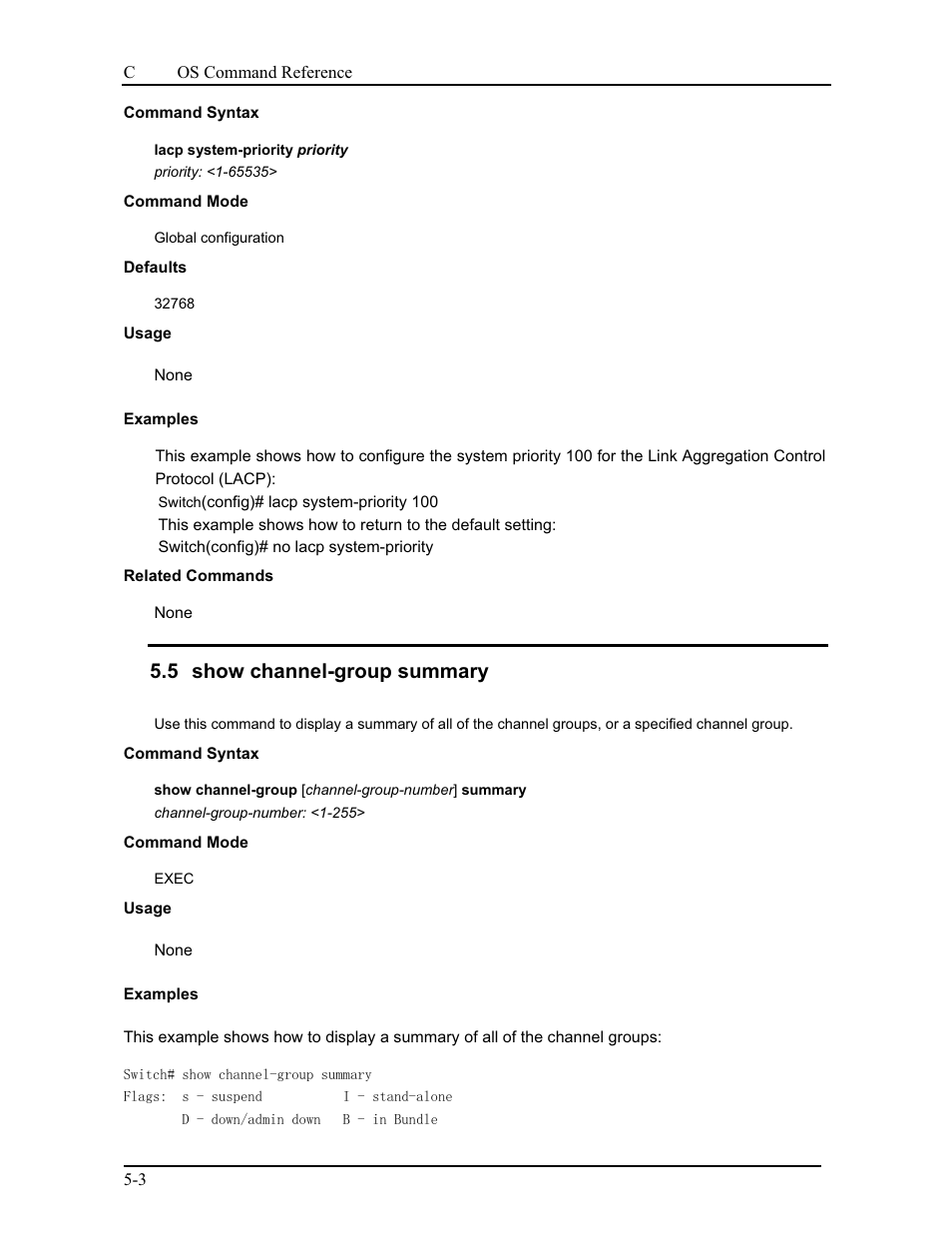 5 show channel-group summary | CANOGA PERKINS 9175 Command Reference User Manual | Page 70 / 790