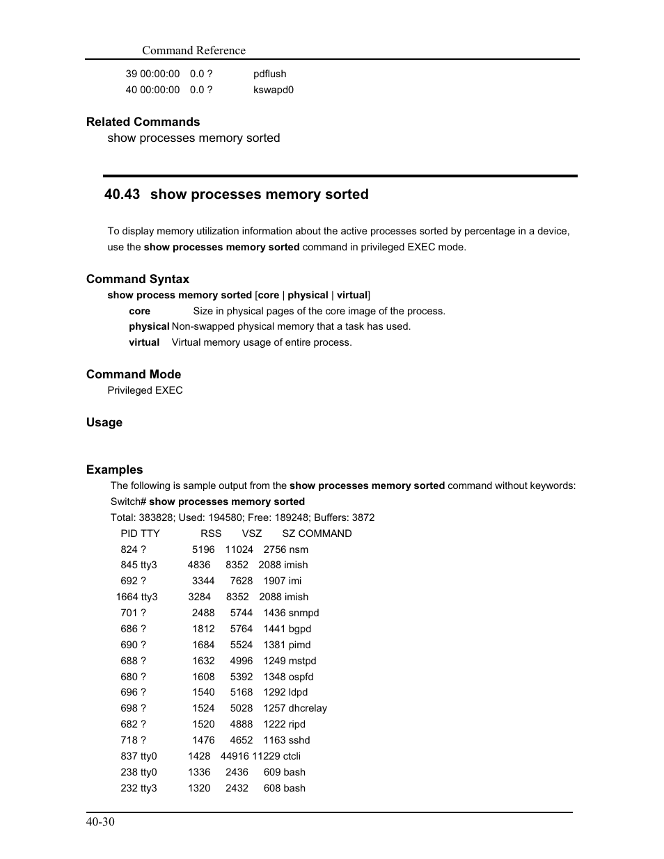 43 show processes memory sorted | CANOGA PERKINS 9175 Command Reference User Manual | Page 701 / 790