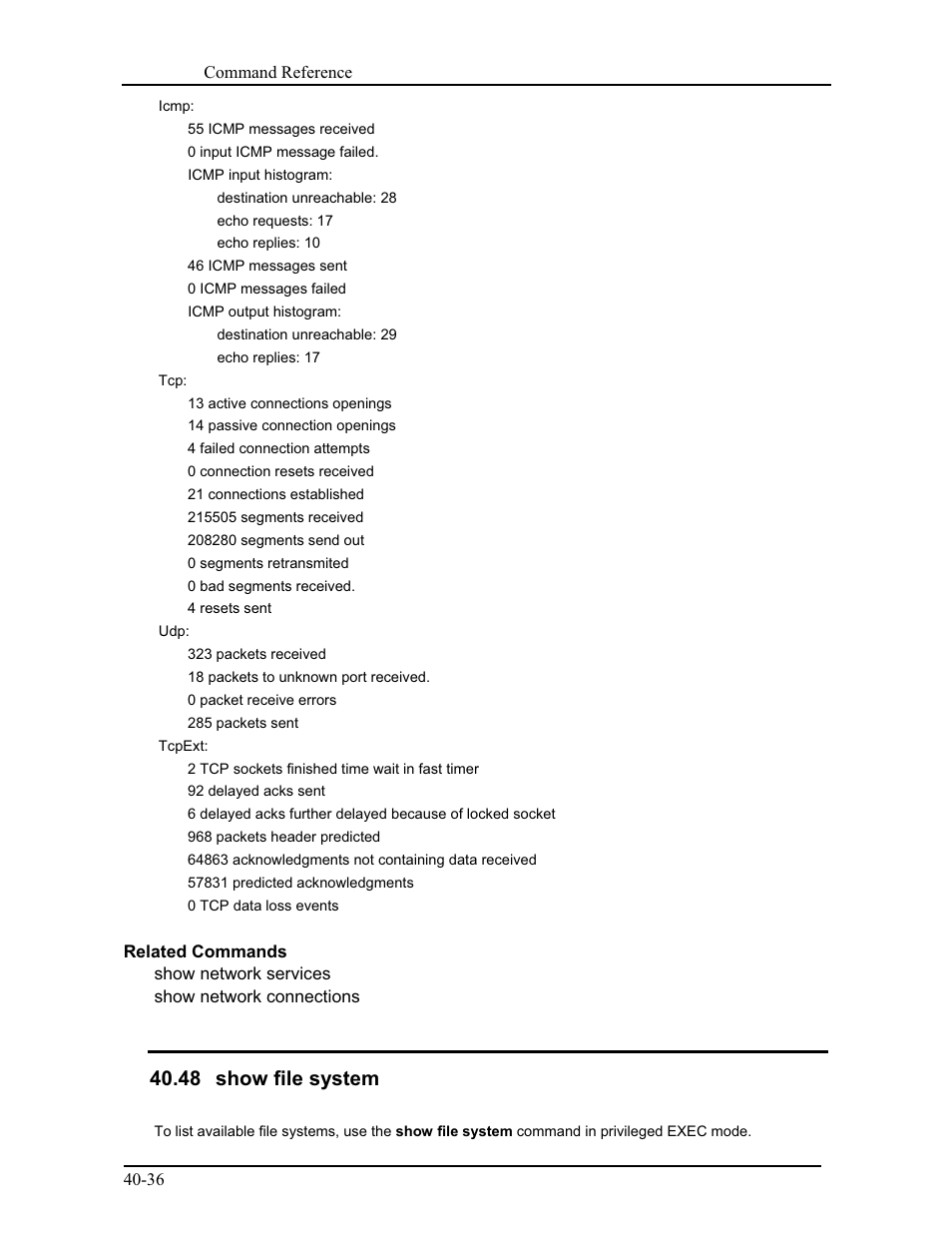 48 show file system | CANOGA PERKINS 9175 Command Reference User Manual | Page 707 / 790