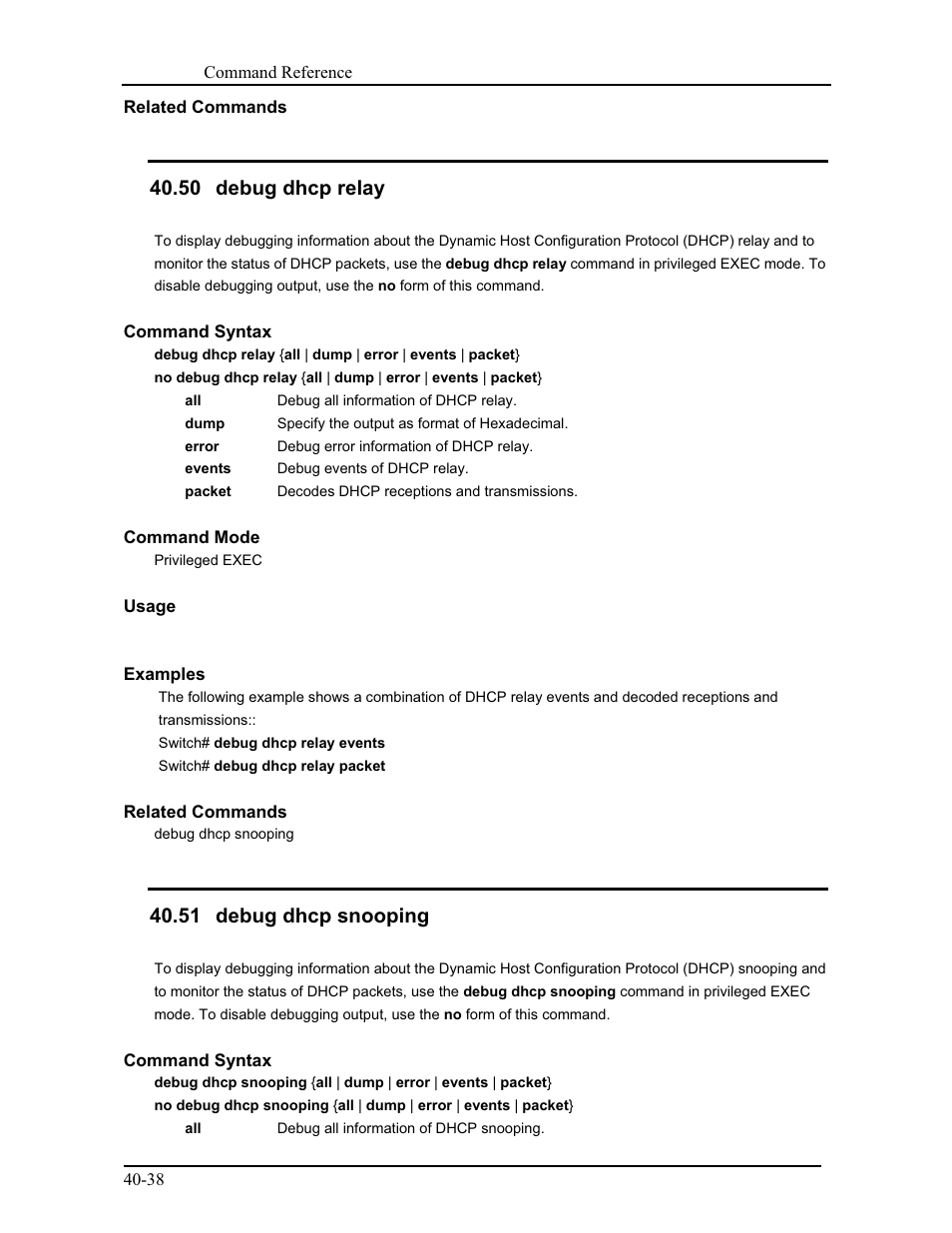 50 debug dhcp relay, 51 debug dhcp snooping | CANOGA PERKINS 9175 Command Reference User Manual | Page 709 / 790