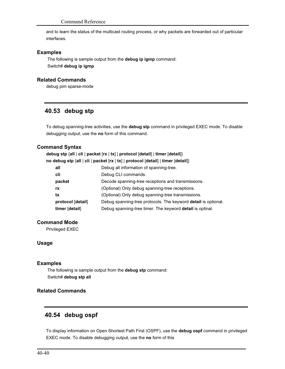 53 debug stp, 54 debug ospf | CANOGA PERKINS 9175 Command Reference User Manual | Page 711 / 790