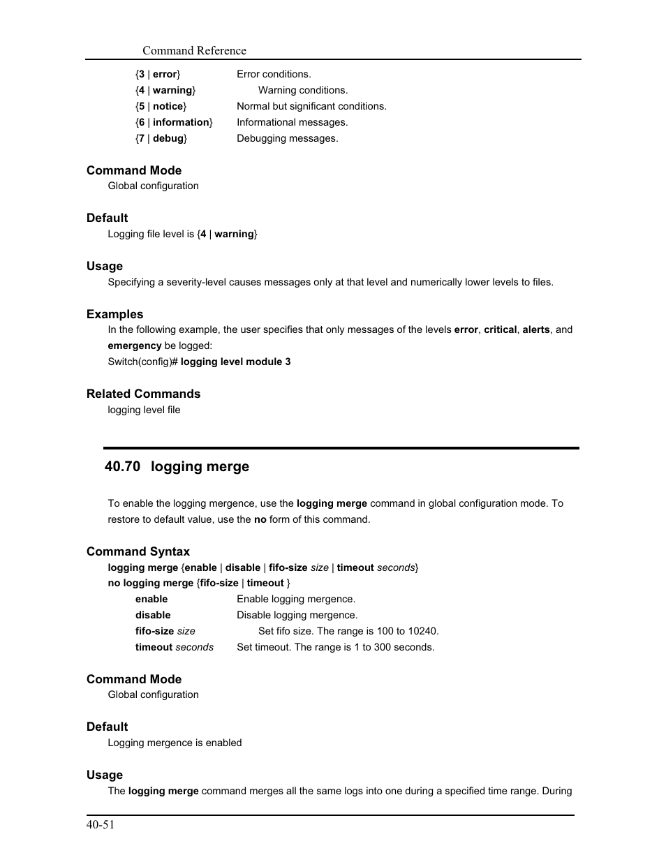 70 logging merge | CANOGA PERKINS 9175 Command Reference User Manual | Page 722 / 790