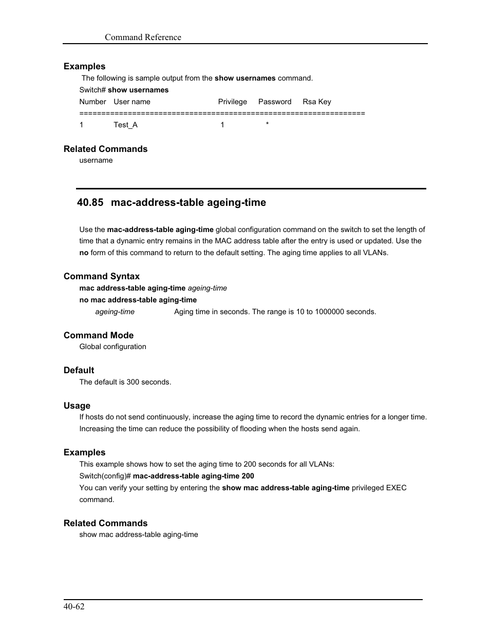 85 mac-address-table ageing-time | CANOGA PERKINS 9175 Command Reference User Manual | Page 733 / 790