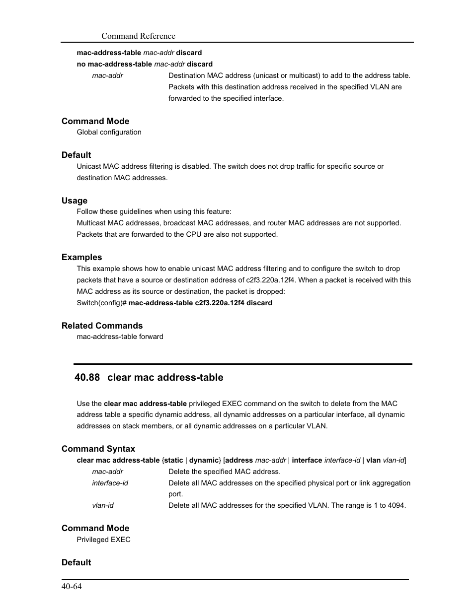 88 clear mac address-table | CANOGA PERKINS 9175 Command Reference User Manual | Page 735 / 790