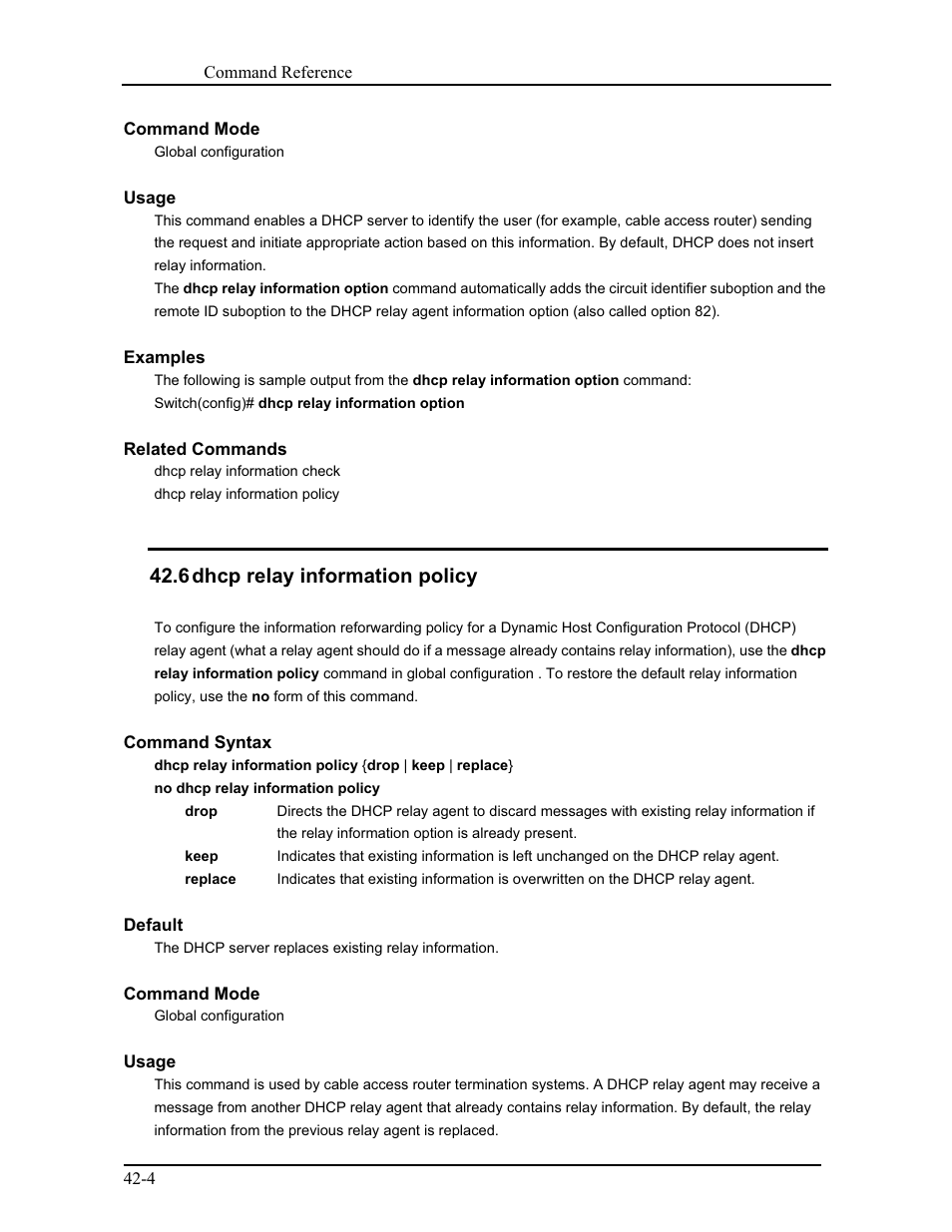 6 dhcp relay information policy | CANOGA PERKINS 9175 Command Reference User Manual | Page 745 / 790