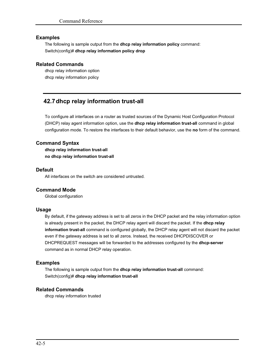 7 dhcp relay information trust-all | CANOGA PERKINS 9175 Command Reference User Manual | Page 746 / 790