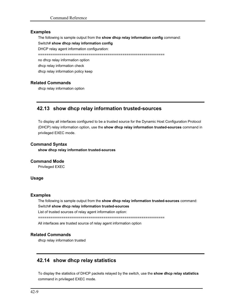 13 show dhcp relay information trusted-sources, 14 show dhcp relay statistics | CANOGA PERKINS 9175 Command Reference User Manual | Page 750 / 790