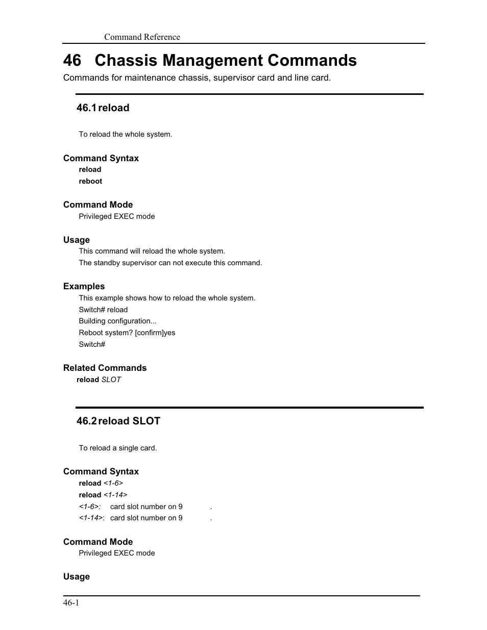 46 chassis management commands, 2 reload slot, 1 reload | CANOGA PERKINS 9175 Command Reference User Manual | Page 780 / 790