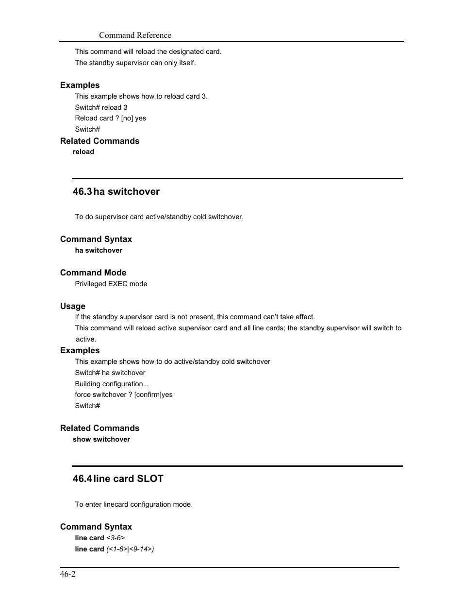 3 ha switchover, 4 line card slot | CANOGA PERKINS 9175 Command Reference User Manual | Page 781 / 790