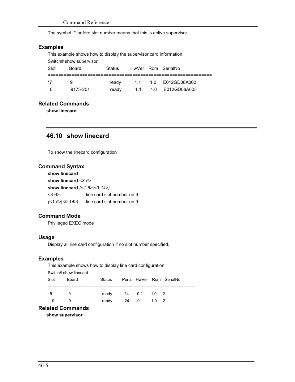 10 show linecard | CANOGA PERKINS 9175 Command Reference User Manual | Page 785 / 790