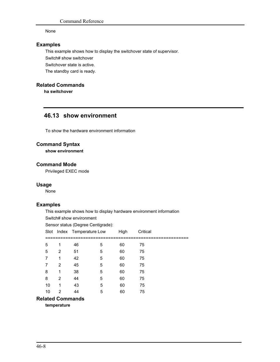 13 show environment | CANOGA PERKINS 9175 Command Reference User Manual | Page 787 / 790