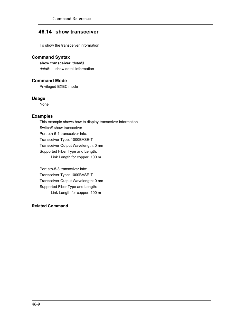 14 show transceiver | CANOGA PERKINS 9175 Command Reference User Manual | Page 788 / 790