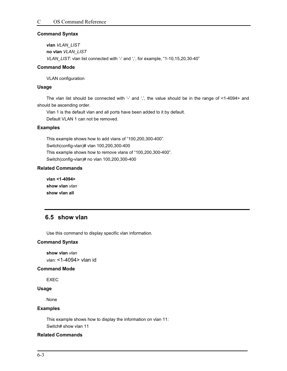 5 show vlan | CANOGA PERKINS 9175 Command Reference User Manual | Page 93 / 790