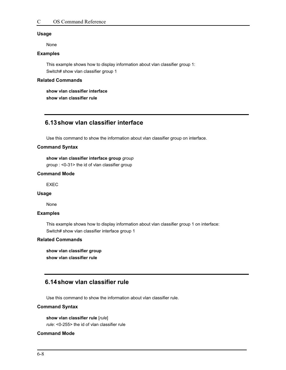 13 show vlan classifier interface, 14 show vlan classifier rule | CANOGA PERKINS 9175 Command Reference User Manual | Page 98 / 790