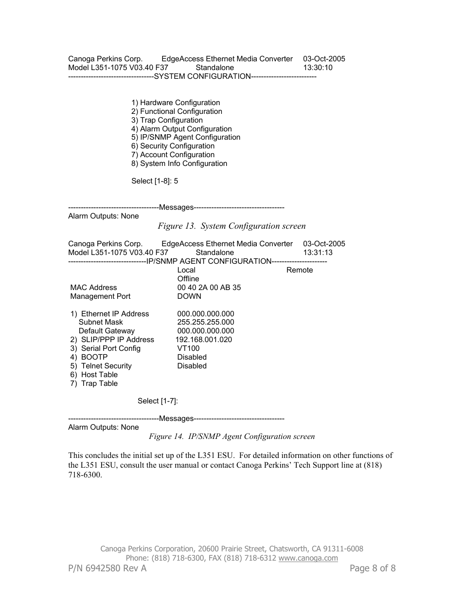 CANOGA PERKINS L351 ESU User Manual | Page 8 / 8