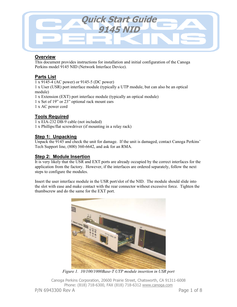 CANOGA PERKINS 9145 NID User Manual | 8 pages