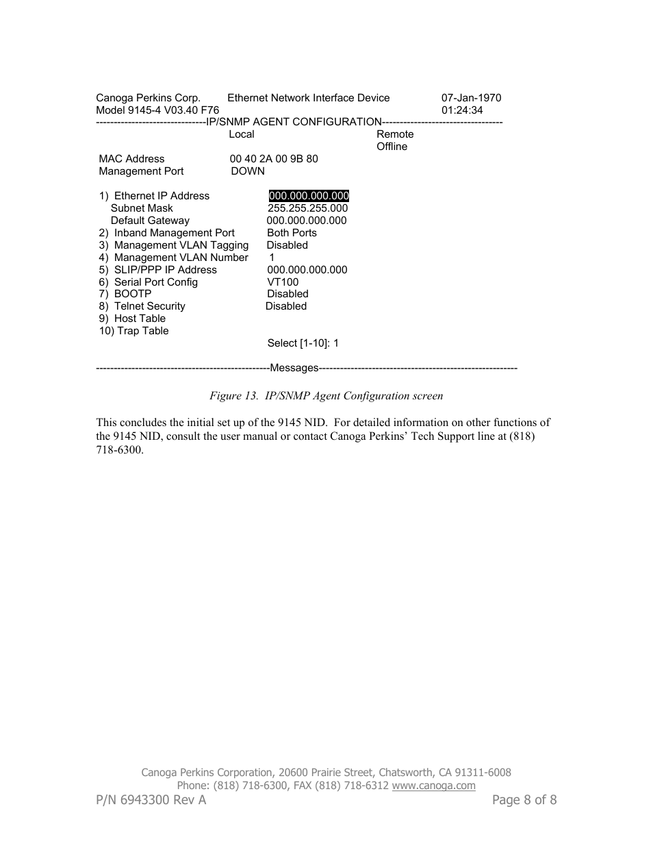 CANOGA PERKINS 9145 NID User Manual | Page 8 / 8