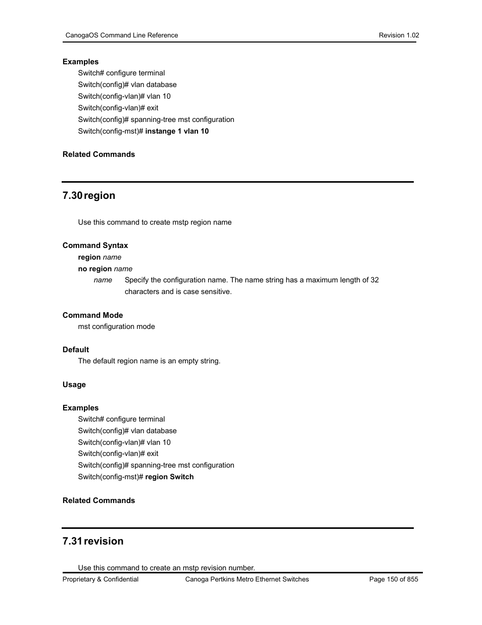 30 region, 31 revision | CANOGA PERKINS CanogaOS Command Reference User Manual | Page 150 / 855