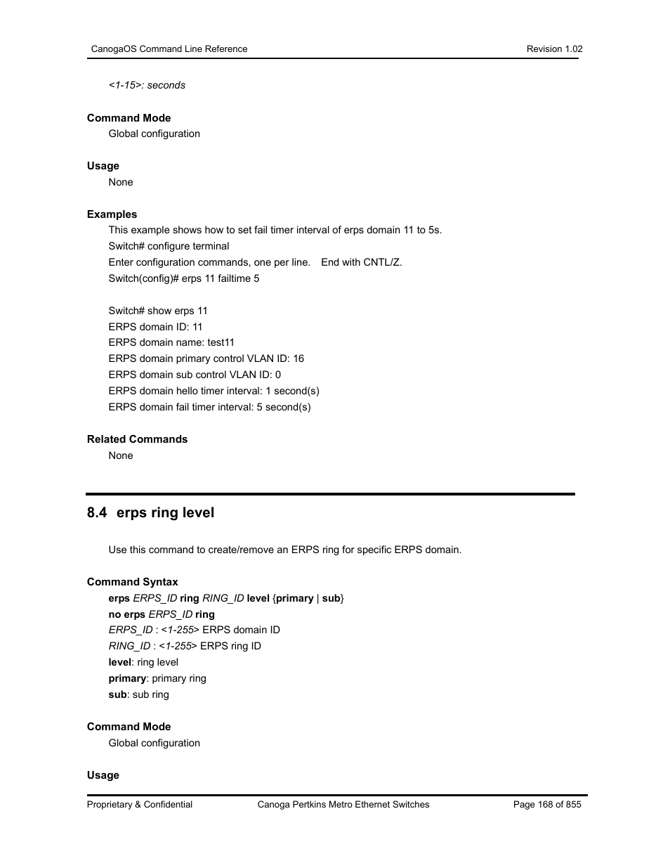 4 erps ring level | CANOGA PERKINS CanogaOS Command Reference User Manual | Page 168 / 855