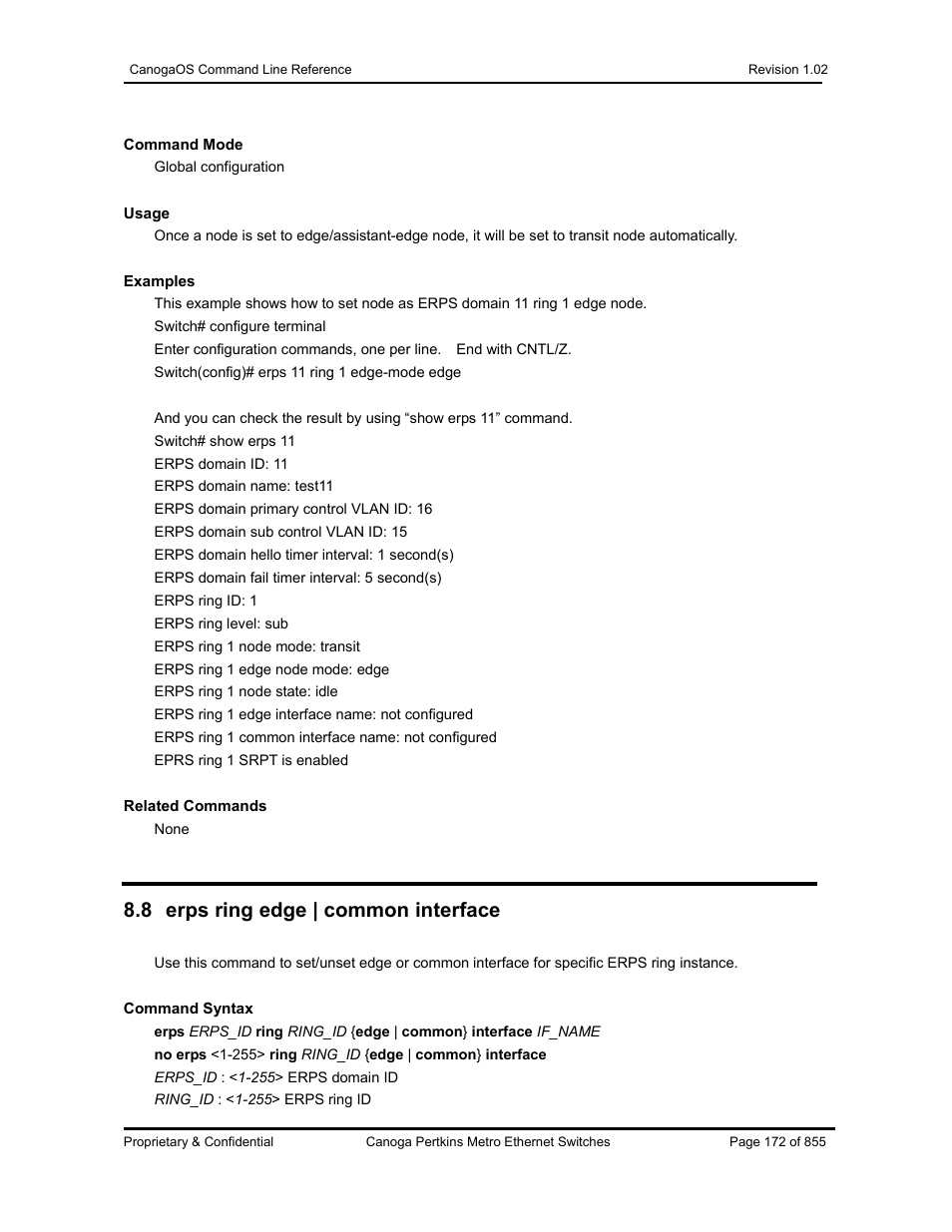 8 erps ring edge | common interface | CANOGA PERKINS CanogaOS Command Reference User Manual | Page 172 / 855