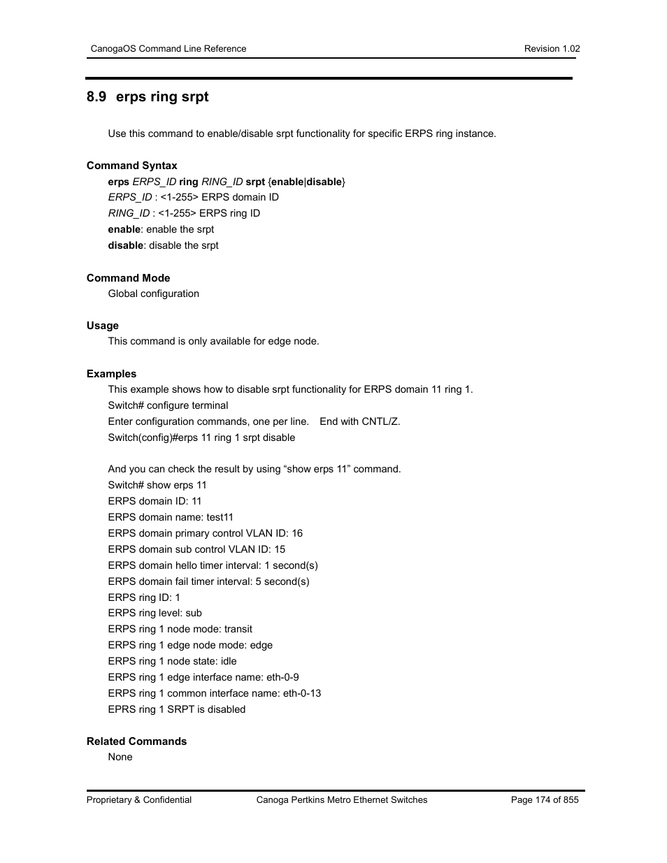 9 erps ring srpt | CANOGA PERKINS CanogaOS Command Reference User Manual | Page 174 / 855