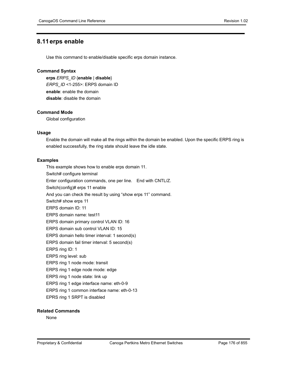 11 erps enable | CANOGA PERKINS CanogaOS Command Reference User Manual | Page 176 / 855