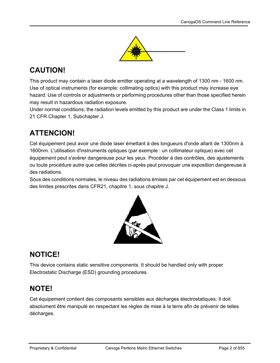 Caution, Attencion, Notice | CANOGA PERKINS CanogaOS Command Reference User Manual | Page 2 / 855