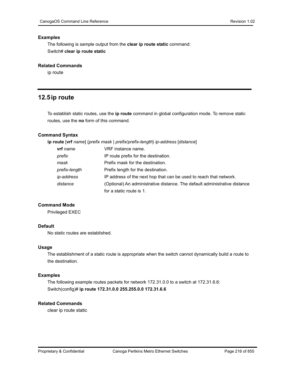 5 ip route | CANOGA PERKINS CanogaOS Command Reference User Manual | Page 216 / 855