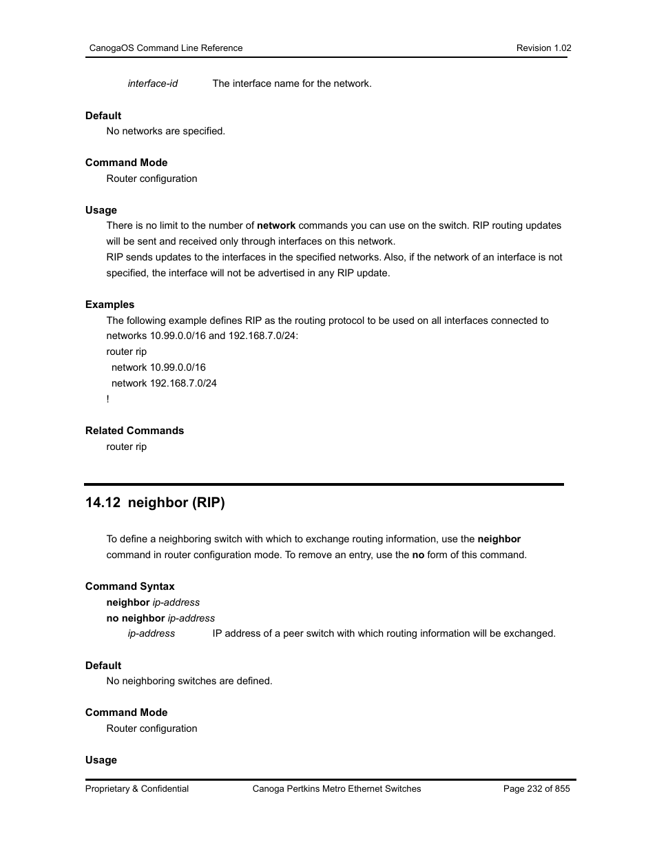 12 neighbor (rip) | CANOGA PERKINS CanogaOS Command Reference User Manual | Page 232 / 855