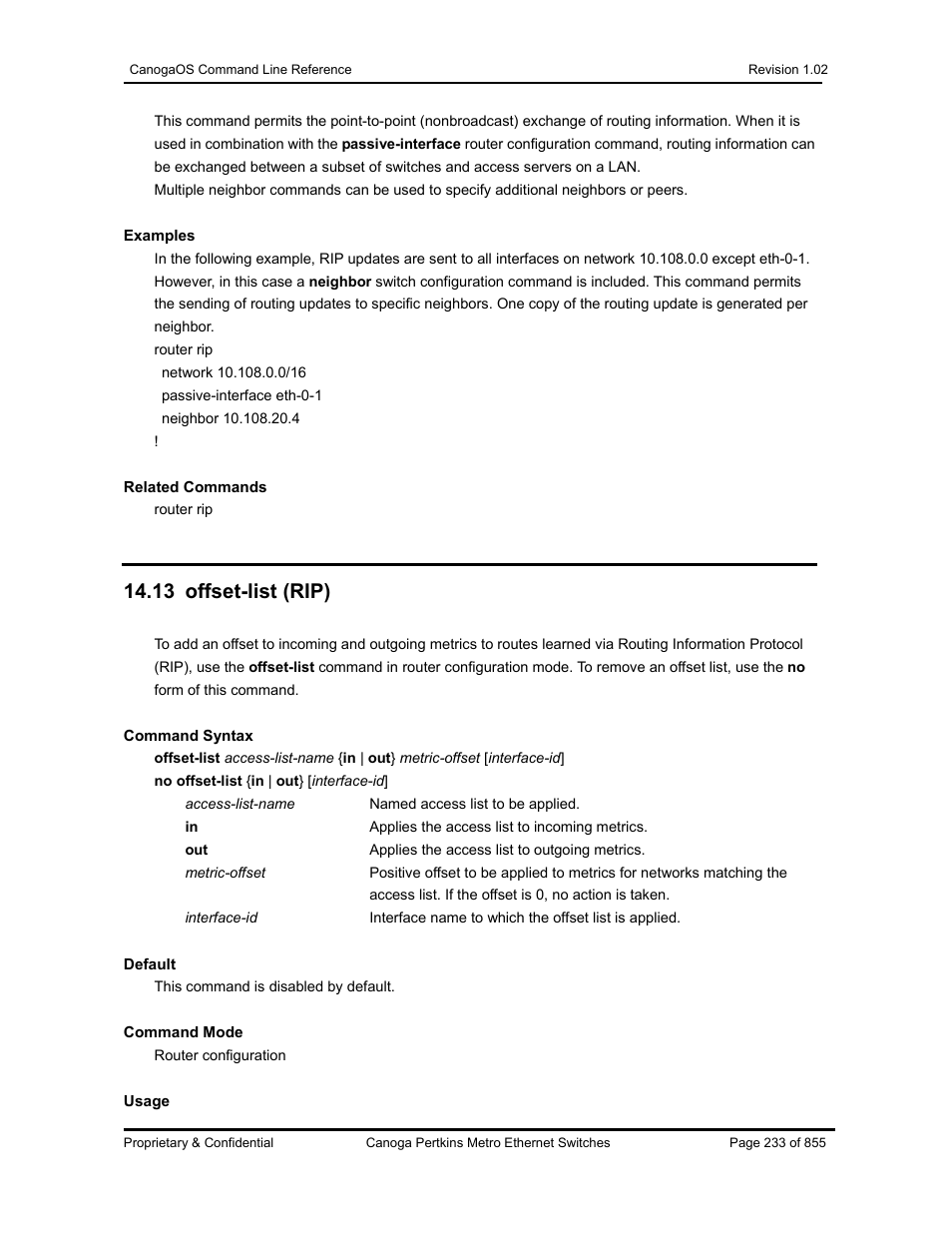 13 offset-list (rip) | CANOGA PERKINS CanogaOS Command Reference User Manual | Page 233 / 855