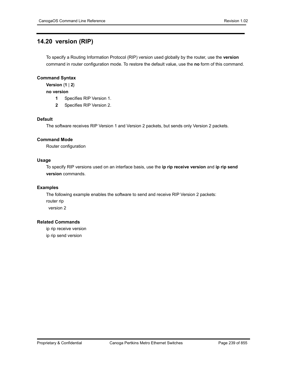 20 version (rip) | CANOGA PERKINS CanogaOS Command Reference User Manual | Page 239 / 855