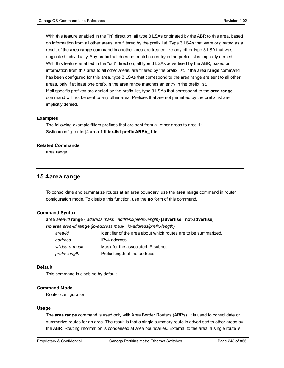 4 area range | CANOGA PERKINS CanogaOS Command Reference User Manual | Page 243 / 855