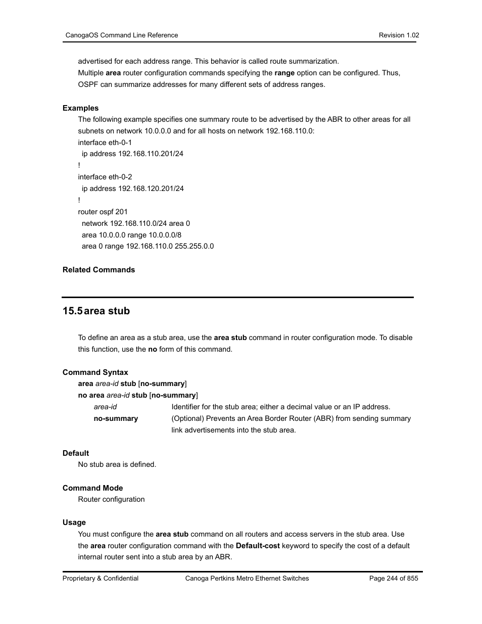 5 area stub | CANOGA PERKINS CanogaOS Command Reference User Manual | Page 244 / 855